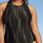 All In Motion  black and olive green strappy back one piece swimsuit size medium Photo 0