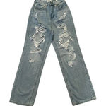 Wax Jean Y2K Wide Leg Distressed Shredded Light Blue High Waist Jeans Sz M Photo 0