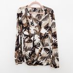 Lapis Womens Top Size L Brown Beige Abstract Draped Boho Artsy Retro Office Size L Photo 1