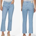Paige Colette Crop Flare Womens Light Blue Frayed Hem Denim Jean Size 32 Stretch Photo 1
