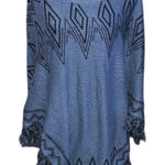 Ny Collection Woman Blue Fringe Poncho Sweater Geometric 3X Photo 0