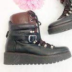 ZARA  Woman Leather Mountain Hiking Lace Up Combat Ankle Boots: Black/Brown Photo 3