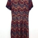 Soprano  Burgundy Maroon Red Navy Blue Floral Lace Short Sleeve Fit Flare Dress S Photo 0