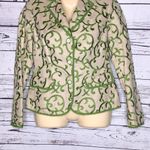 Tommy Hilfiger  Size 4 Tan w/ Green Embroidery Linen Blend Notch Blazer Jacket Photo 2