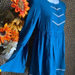 Doe & Rae ✅3/$30✅ NWT  Teal Blue Western Long Open Bell Sleeve Lace Trim Dress | MEDIUM | Photo 7
