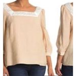 Nanette Lepore   Light Stone women’s blouse Size Medium lace trim lightweight Photo 3