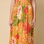 Z&L Europe Vibrant Floral Halter‎ Delia Maxi Dress large. Orange Photo 0