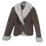 Boston Proper  S Brown Shearling Toggle Boho Waist Jacket Photo 0