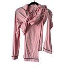 EKOUAER Pajama Top Sleepwear Button Down Long Sleeve Pink Black Trim Photo 7