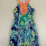 Lilly Pulitzer  Pearl‎ Shift Dress Size 00 Blue Green Floral Cotton Sleeveless Photo 0
