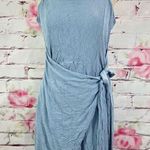 Lulus Women's Crinkle Textured Wrap Skirt Side Tie Tulip Cut Dress Light Blue XL Photo 2