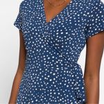 Kaileigh Woman’s Size Medium Navy Faux Wrap Polka Dot Stretch Dress Photo 6