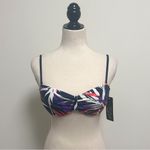 Skye Navy Blue Leaves Removable Strap Back Tie Underwire Bandeau Bikini Top NOS Photo 2