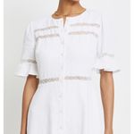 o.p.t Adina White Linen Midi Lace Dress Button Front 8 NWT Puff Sleeves Photo 1