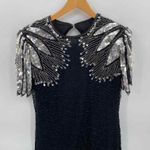Scala Vintage Festive Dress Whimsigoth Fairy XL Black Silver Silk Sequined Beads Photo 1