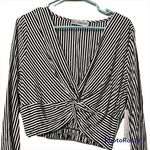 Lizard Thicket Callie Mac  large cropped blouse black crème long sleeve deep v Photo 0