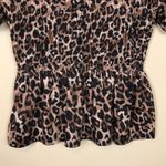 ZARA Women’s Leopard Print Smocked Peplum Hem Short Puff Sleeve Blouse Photo 2