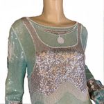 VINTAGE 1980’S ZEBUN AQUA BLUE AND SILVER SEQUINS SILK ABSTRACT PRINT DRESS (M) Size M Photo 9