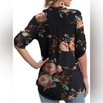 Plus Size 3/4 Sleeve Shirts for Women Floral Print V Neck Blouses Tunic Tops Black Photo 4
