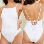 ANDIE The Paloma Ribbed One Pcs Swimsuit Sz M Lace Up White Feminine Retro NWT Photo 9