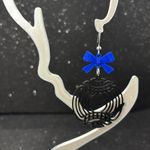 Black and Blue Bow Dangle Earrings Photo 2