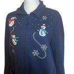 Breckenridge Petite Blue Snowman Button Front Cardigan Large Winter Holiday Warm Photo 3