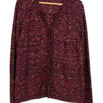 J.Jill Womens Tweed Knit Cardigan Sweater Maroon Pink Fringe Trim Medium Preppy Photo 0