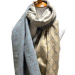 Orinal 2 Tone Printed Wool Blend Fringe Trim Blanket Scarf Gray One Size Preppy Photo 5