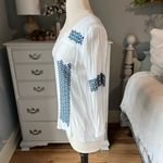 Solitaire  White Gauzy Flowy Embroidered Top Womens Medium Photo 5