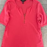 Ellen Tracy women’s bright pink V neck gold tone zipper elbow length sleeves XL Photo 0