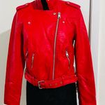 Levi Strauss & CO. LEVI’s STRAUSS & CO Red Faux Leather Bomber Jacket  Photo 2