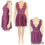 Tobi Womens Dress Lace Cutout Plunge Fit and Flare Purple Scalloped Bodice XS Photo 1