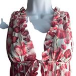 Samantha Sipos Medium Pink Strawberry Floral Front Tie Ruffles Midi Dress Kawaii Pink Photo 3