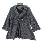 For Cynthia  Hooded Jacket Womens S Blue Wool Blend Geometric Coat Boho Folklore Photo 4