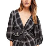 Free People  Miss Molly Plaid Puff Sleeve Mini Dress Black White Size 0 Photo 2
