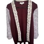 Umgee Maroon Boho Half Sleeve Cardigan With Fringe And Crochet Details Photo 0