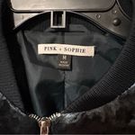 Pink + Sophie Velvet Full Zip Bomber Jacket | Size: Medium Blue Photo 3