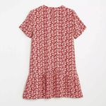 Ann Taylor  LOFT Red White Floral Short Sleeve Flounce Hem Mini Shift Dress Sz S Photo 2