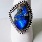 BLUE Fire Labradorite Genuine Stone 925 Sterling Silver Ring Photo 0