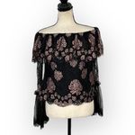 Alexis Laurena Off Shoulder Blouse Women's XS Black Pink Long Sleeve Bell Sleeve Photo 1