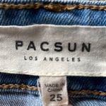 PacSun Denim Skirt 25 Mini Light Wash Raw Hem Exposed Button Fly Casual Photo 2