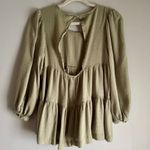 American Eagle  Long Sleeve Olive Baby Doll Open Button Back Lightweight Size XS Photo 3