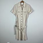 Charter Club Shirt Dress 12 Beige 100% Linen Midi Button Up Belted Short Sleeve Photo 10