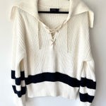 Ralph Lauren Polo  O Lace Striped Sweater Nautical White Navy Blue Chunky Knit Photo 0