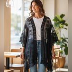 Solitaire  Swimsuit Cover Up Women Black Crochet Lace Sheer Mesh Fringe T… Photo 7