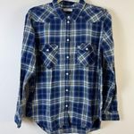 American Eagle AE Boyfriend Fit Flannel Pearl Snap Blue Plaid Medium Gorpcore Photo 9