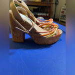 Soda  chunky platforms size 7 tan with pink and‎ orange straps Photo 5