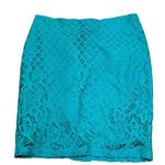 Loft Women's Teal Crochet Lace Pencil Skirt Size 6P Knee Length Photo 2