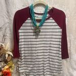 Maurice's  Women's Jersey Type Burgundy Striped Shirt Size S Photo 0