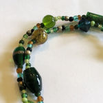 Vintage 34” Green Glass Shimmer Beaded Retro Boho Necklace Photo 4